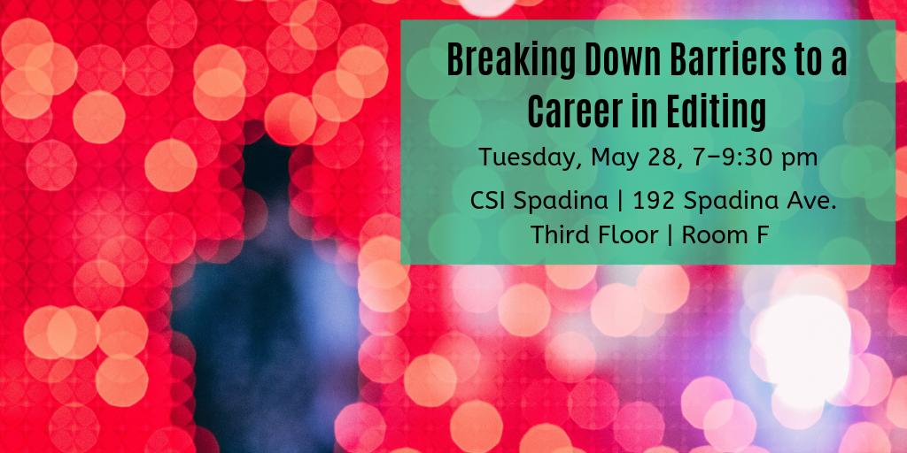 EditorsToronto's tweet image. Are you new to the field of editing? Have you struggled with #impostor syndrome or faced other #barriers to a full editing career? Join @EditorsToronto on May 28 for a discussion on barriers in the editing world and strategies for overcoming obstacles. AGM at 7, panel at 7:30.