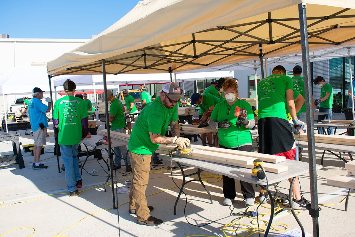 HenselPhelps's tweet photo. Our Southeast District employees spent their Saturday giving back to Central Florida kids in need. With the help of @ShpBeds, we cut, sawed, sanded, stained &amp; built 40 beds (20 bunks)! The morning was topped off with a delicious homemade BBQ lunch. Thank you to everyone involved! https://t.co/H4jLscLJzG