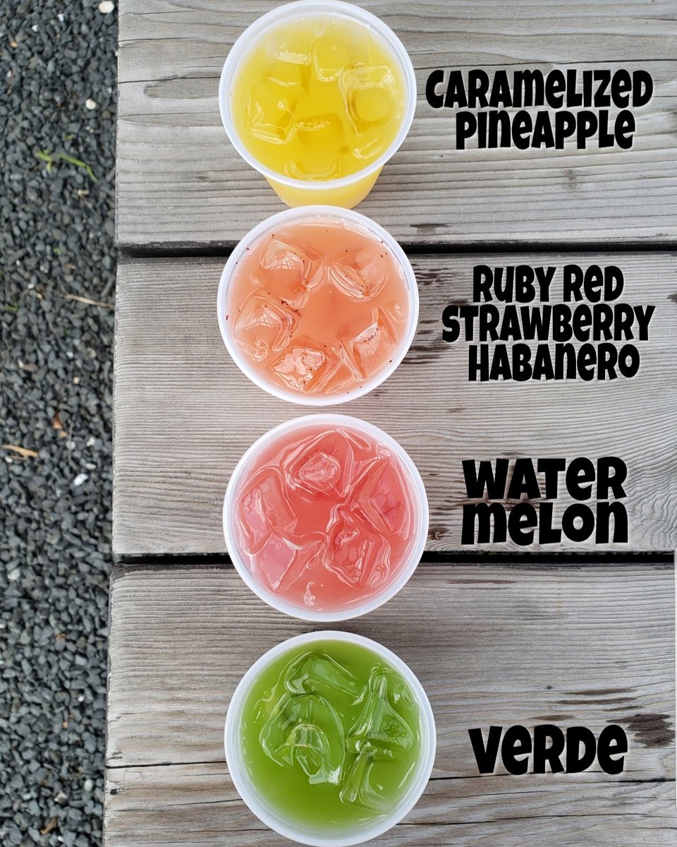 $4 Fresca Flight
.
Swing by and grab a sample of all of our delicious Aguas Frescas flavors
.
Caramelized Pineapple
Ruby Red Strawberry Habañero
Watermelon
Verde (cucumber/celery/kale/lime/parsley/mint)
.
*This week only*