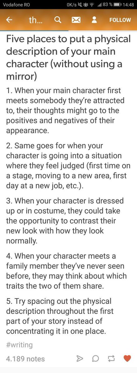 kellyjeantaylor's tweet image. When to add character description into your writing to create better flow. Always helpful to keep these tips around. #CharacterDescription #WritingEducation #Character