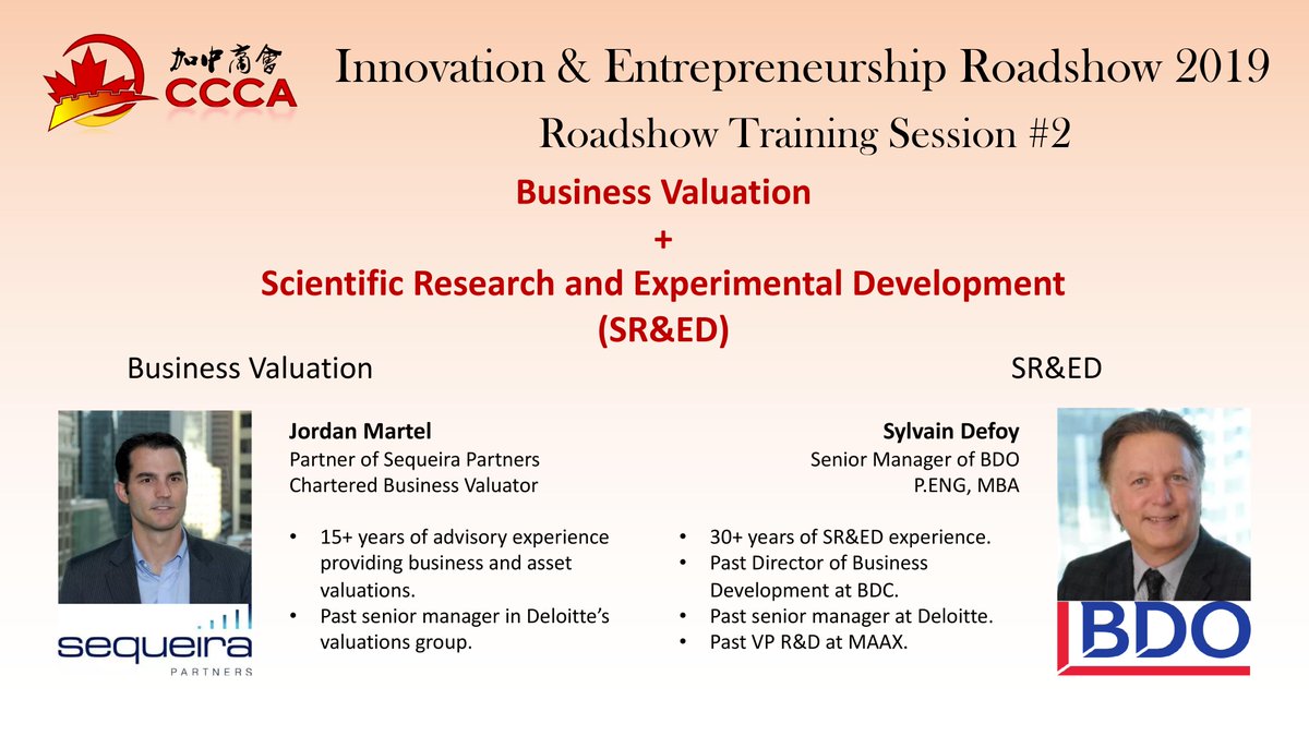 ccca88's tweet image. Coming this Saturday!
CCCA Roadshow Event - Business Valuation and SR&amp;amp;ED

Ticket Purchase @ ccca-roadshow.eventbrite.ca

Feature speakers:
Jordan Martel, CBV, the Partner of Sequeira Partners;
Sylvain Defoy, the Senior Manager of Government Incentive and SR&amp;amp;ED Program of BDO.