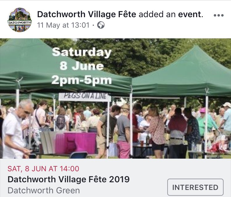 With the 2019 #datchworthfete coming up on 8th June, here’s the link to the event on Facebook: facebook.com/events/2903799…