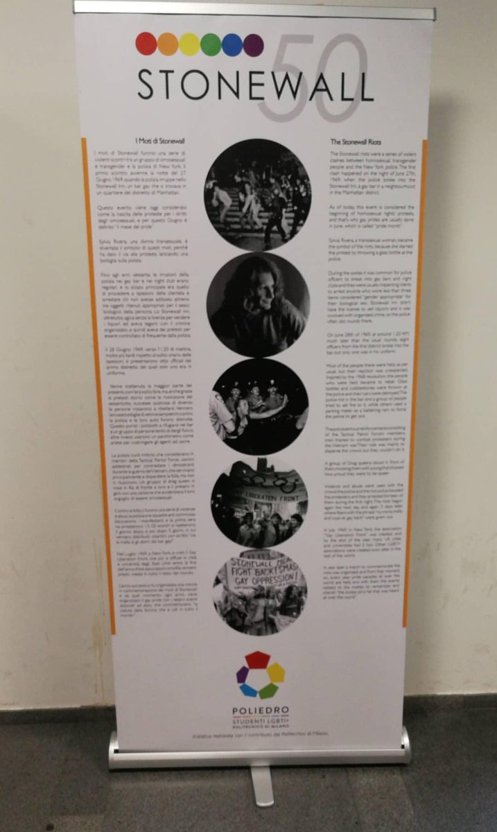 PoliEdroPoliMi's tweet image. La mostra sul 50º di Stonewall è all'edificio BL27 in Bovisa e all'edificio 2 in Leonardo. 
Passate di lì e scoprirete molto della storia della nascita del movimento LGBTI+ 
#PolimiPride