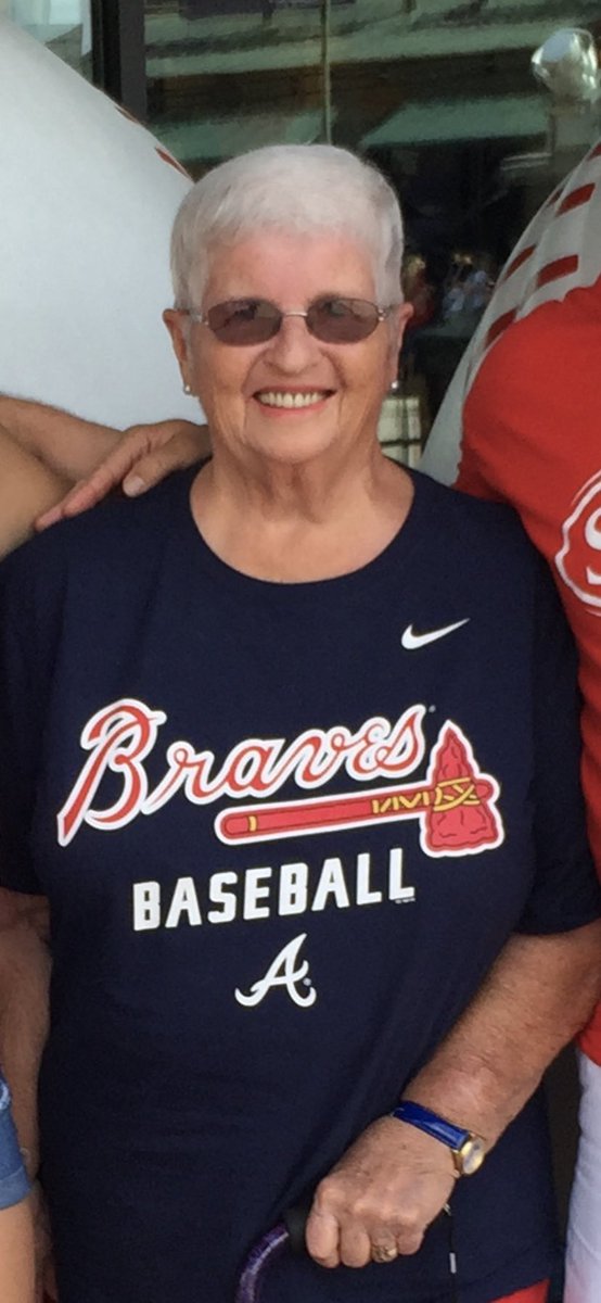 petersonbrown's tweet photo. @Braves Hey Braves, just thought I would let you know that one of your oldest and most committed fans passed away. Born in Georgia and Braves fan her whole life. Watched every game on TV. This picture was for her 80th birthday 4 years ago at a game. She loved her Braves! https://t.co/IGsI7A5Scc