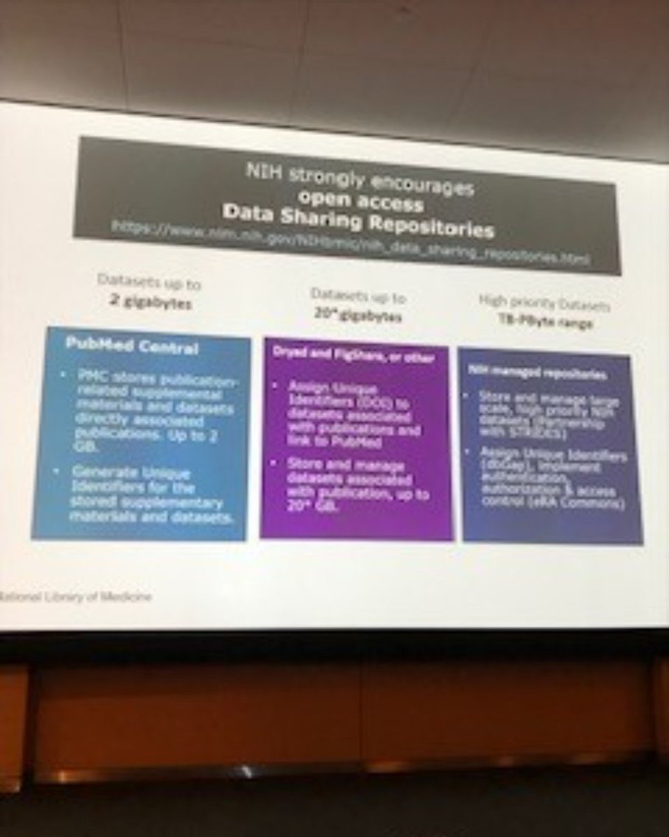 MSKLibrary's tweet photo. Thanks again to @NLMdirector Patti Brennan for a great #grandrounds presentation! Fascinating to learn about NLM options for #openaccess data sharing repositories including #pubmed central, #dryad, #figshare, and #eracommons. #precisionhealth #medlibs #clinicaltrials @nlm_news https://t.co/L2SLOYRHd5