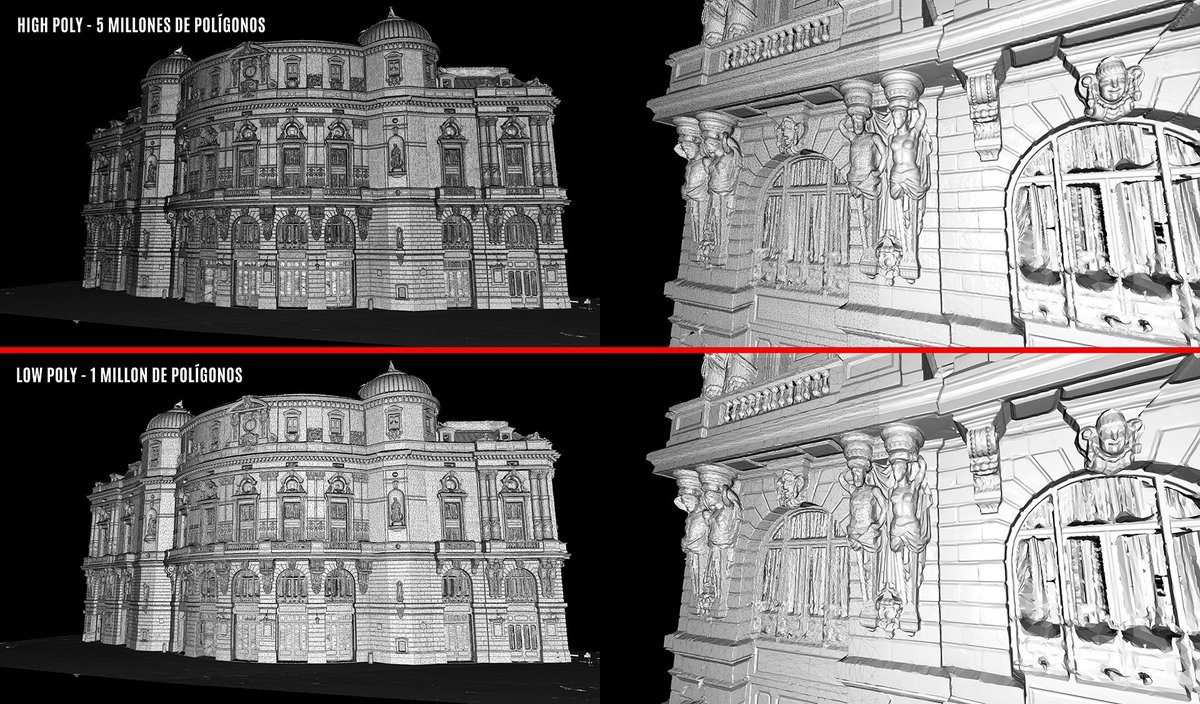 Malla de la fachada del teatro Arriaga.
LowPoly Vs High Poly

#ScanToMesh
#laserscanning #Scan3D  #FaroFocus3D