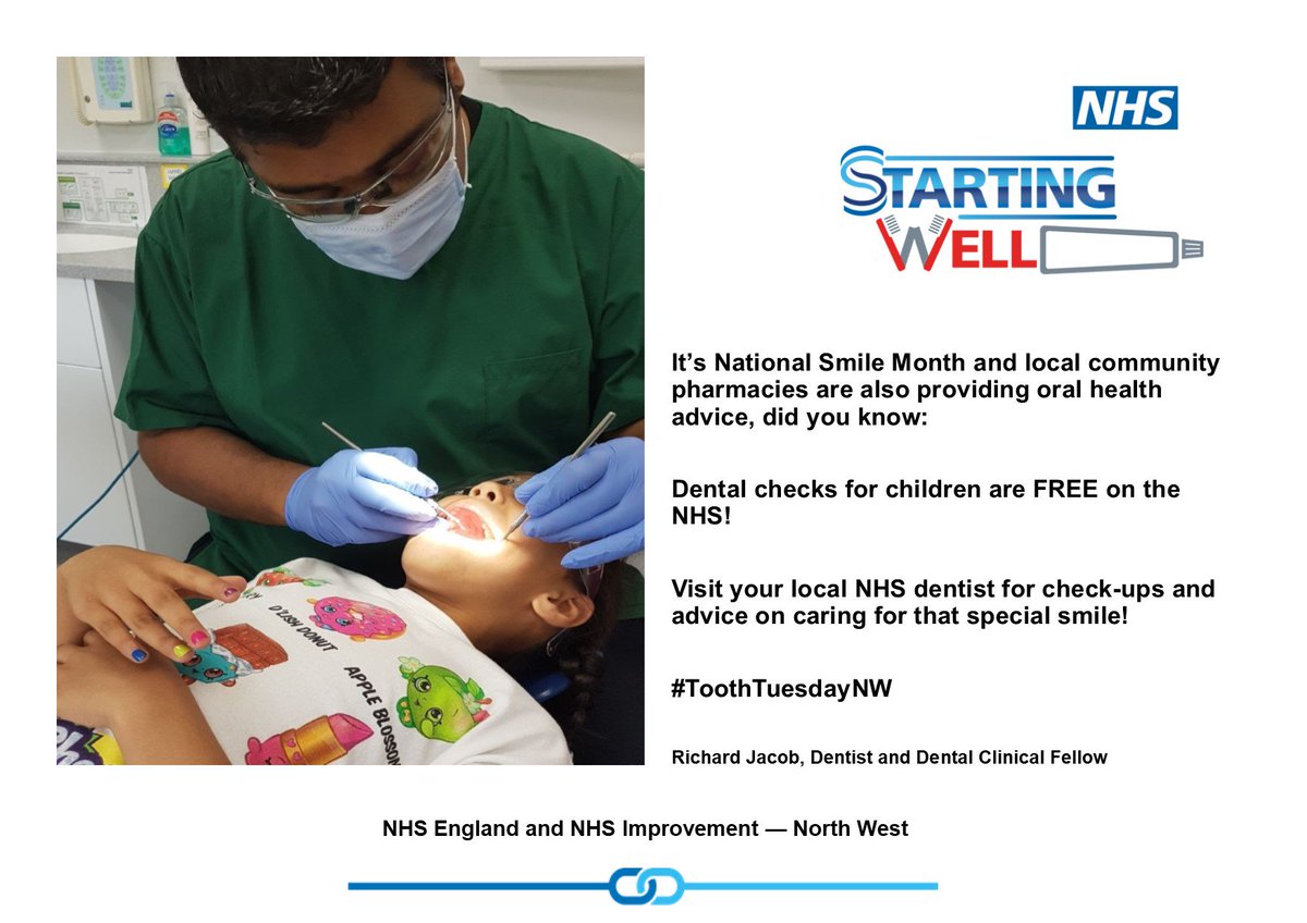 It's national smile month - children's NHS dental checks are free. To find a dentist click on the link ow.ly/XBs650ulfao