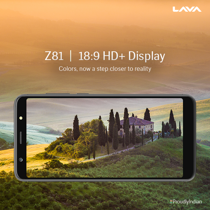 LavaMobile's tweet photo. A device as spectacular for all the grandeur of colors of life.
LAVA #Z81 with 18:9 HD+ Display. Now available at just @ INR 6,299 https://t.co/ZKDkNxSMQ9
#ProudlyIndian https://t.co/F7WR6jPeIx
