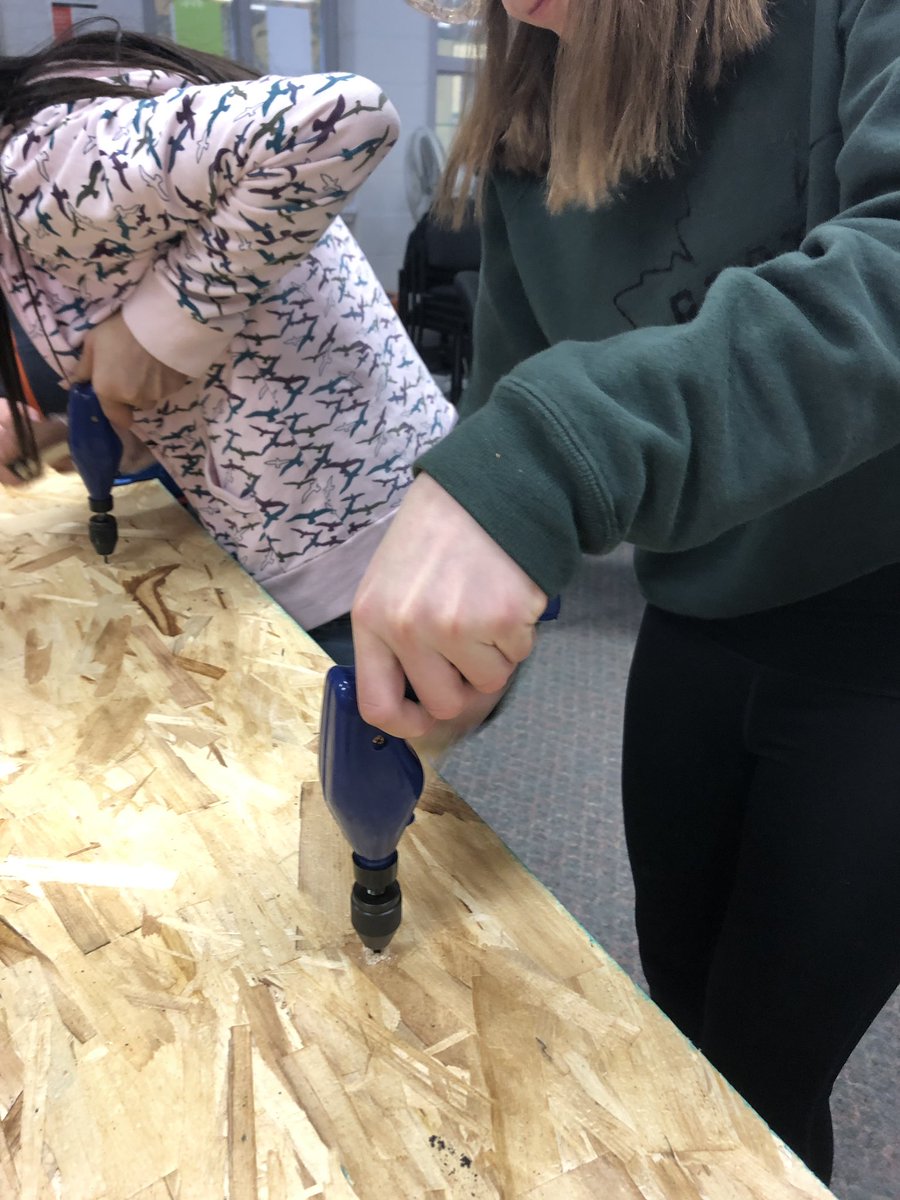 StonehavenES's tweet photo. The base of our portable #STEM cart is complete, now adding our work surface. Clamps, hand drills and safety goggles at work! #YRDSB #CCEL @caseydaleman @rutherfordroad @WintergreenLM @kiddereducation https://t.co/S7FX1CltKy