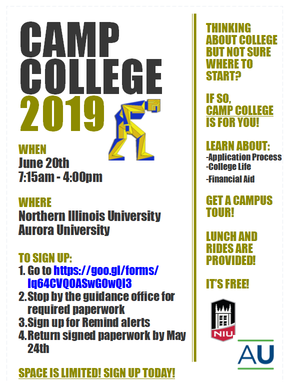 Juniors! Sign up for Camp College 2019! The deadline is FRIDAY - go to goo.gl/forms/Iq64CVQO… to sign up!
