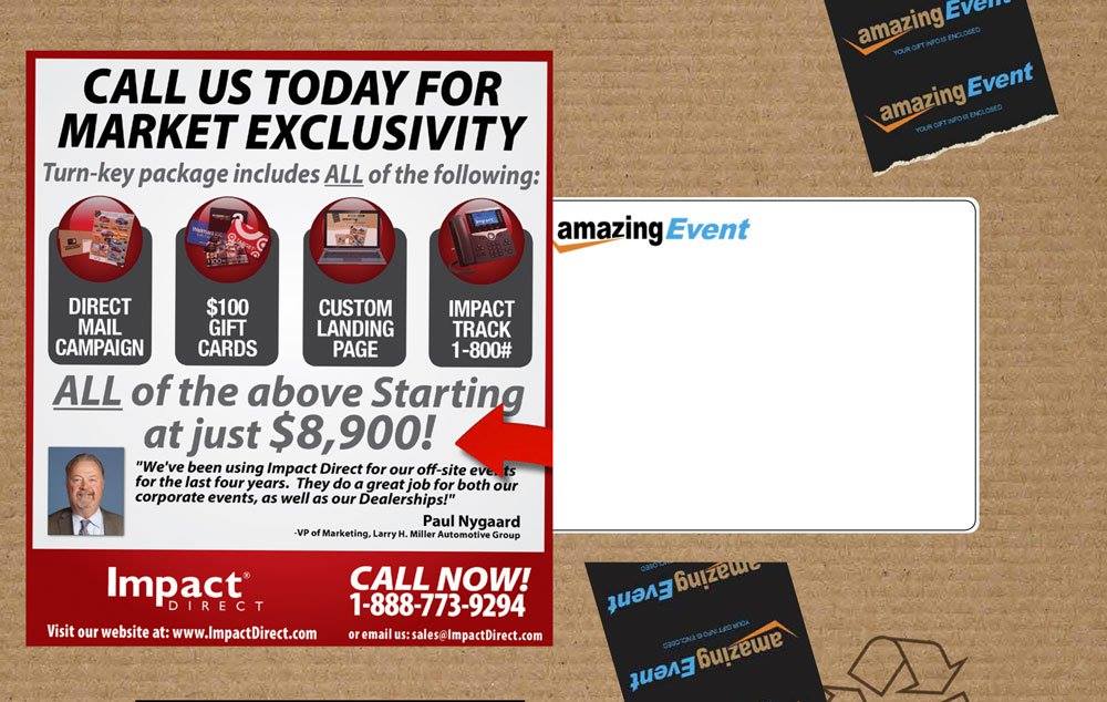 ImpactDirectLLC's tweet image. Our "Amazing Event" campaign will help you make the most of your next sales event! This comprehensive approach includes an attention-grabbing #DirectMail piece and complementary digital components. Contact us NOW to get your market exclusivity! ➡️ hubs.ly/H0hyg-90