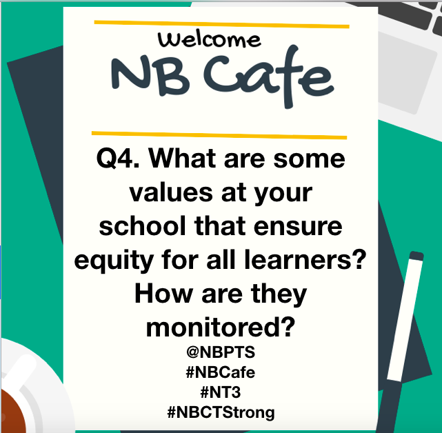 aqlobo's tweet photo. Q4. What are some
values at your school that ensure
equity for all learners?
How are they monitored? #NBCafe @NBPTS https://t.co/4Qla81NWWK