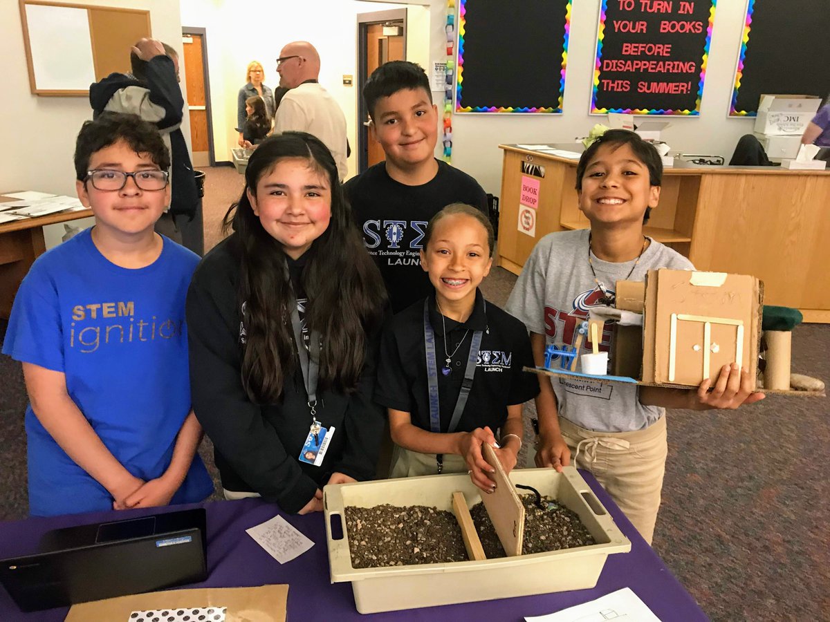 STEMLaunch's tweet photo. Our fifth graders learned a lot yesterday presenting to panel experts about the issue of soil swelling, which is Colorado's most significant geologic hazard. Thank you to our outstanding panelists from @Adams12, @HIEofColorado, @CTLThompson @terraconlife and @ANBbank_Social! https://t.co/YhjwAQ7oTr