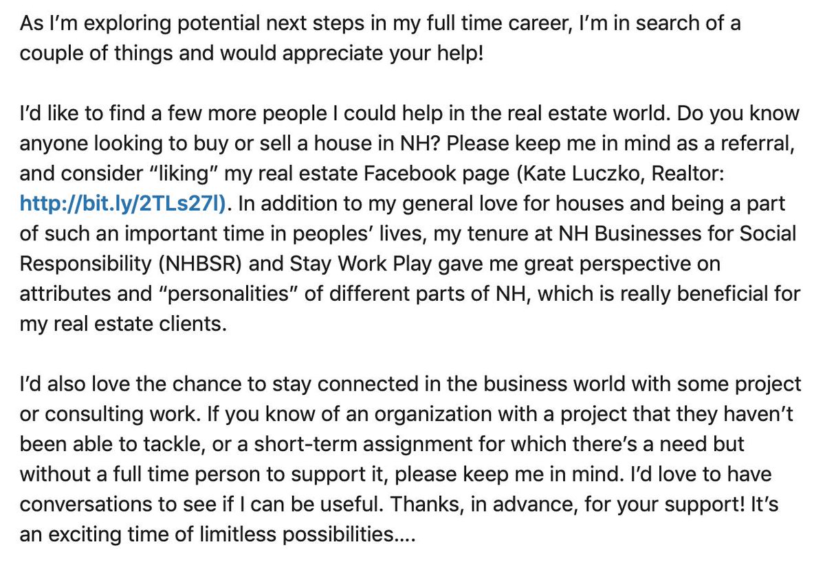 KateLuczko's tweet photo. I’m exploring potential next steps in my full time career, but in the interim.... Do you know anyone looking to buy or sell a house? Or an organization in need of help with a project? I'd love to talk about how I might help. Details below. Thank you, in advance! https://t.co/9qsgfR4FO6