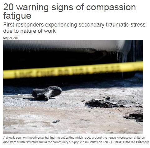 First Responders experiencing secondary traumatic stress due to nature of work. 20 Warning Signs of Compassion Fatigue/Coping. My article w Canadian Occupational Safety <a href="/COSmagazine/">Canadian Occupational Safety</a> cos-mag.com/psychological-… <a href="/CAMHnews/">CAMH</a> <a href="/LoriSpadorcia/">Lori Spadorcia</a> <a href="/StrongCmdr/">Grant Edwards</a> @ChiefPalmer <a href="/DMMcFee/">Chief Dale McFee</a> @ChiefPaul_GSPS