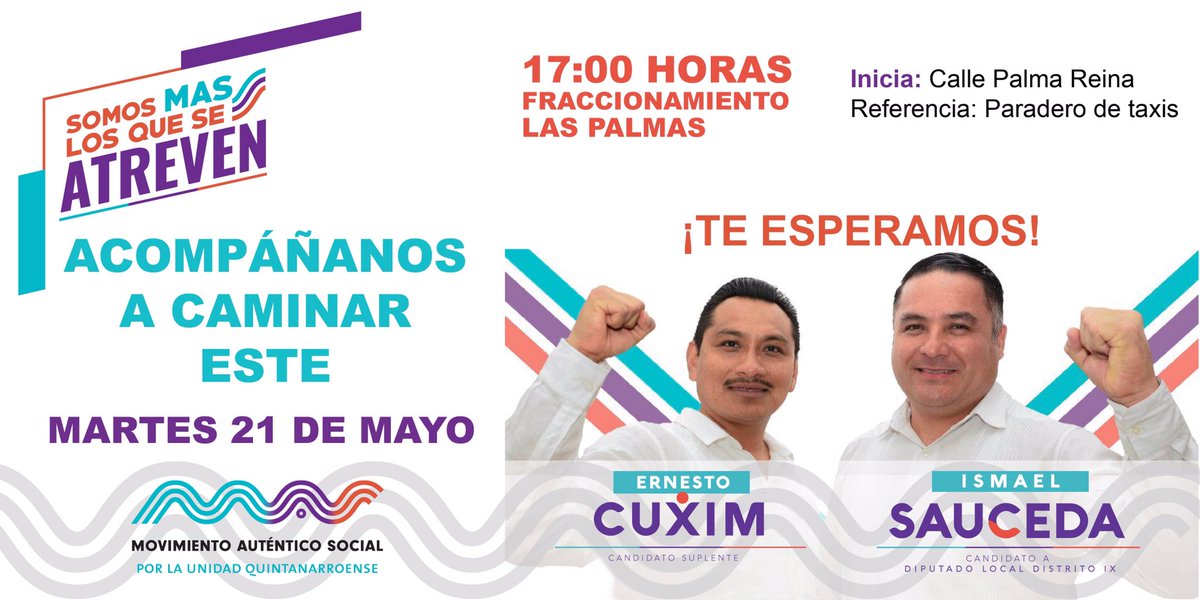 ercuxim's tweet photo. Acompáñanos hoy a caminar por el Fraccionamiento Palmas y sigamos demostrando que #SomosMAS los que queremos un mejor Quintana Roo y vamos a trabajar en equipo para lograrlo. La cita es a las 17 horas, ¡no faltes! https://t.co/ENlUHJFO10