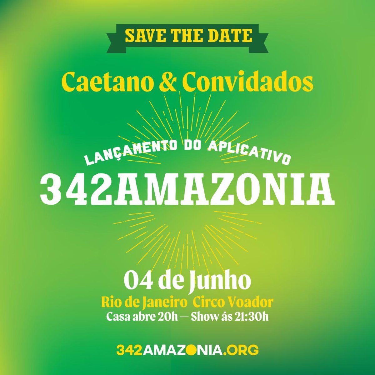 Saiu no #AncelmoGois 👉🏽 Vem aí o lançamento do app @342amazonia! Dia 4/6 com show de <a href="/caetanoveloso/">Caetano Veloso</a> e convidados no <a href="/circo_voador/">Circo Voador</a>! Em breve instruções de como retirar seus ingressos gratuitamente para quem acessar o aplicativo 🌳💚

#342Amazonia #342Amazônia #CaetanoVeloso