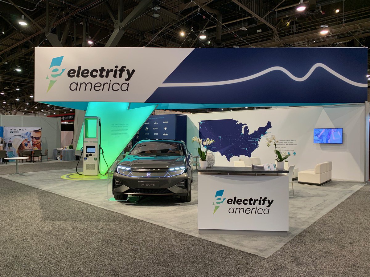 ElectrifyAm's tweet image. Electrify America is thrilled to be at our first #ICSCRECon in Las Vegas with @BYTONcars.  Come visit us at our @ICSC booth C1459L! ⚡️