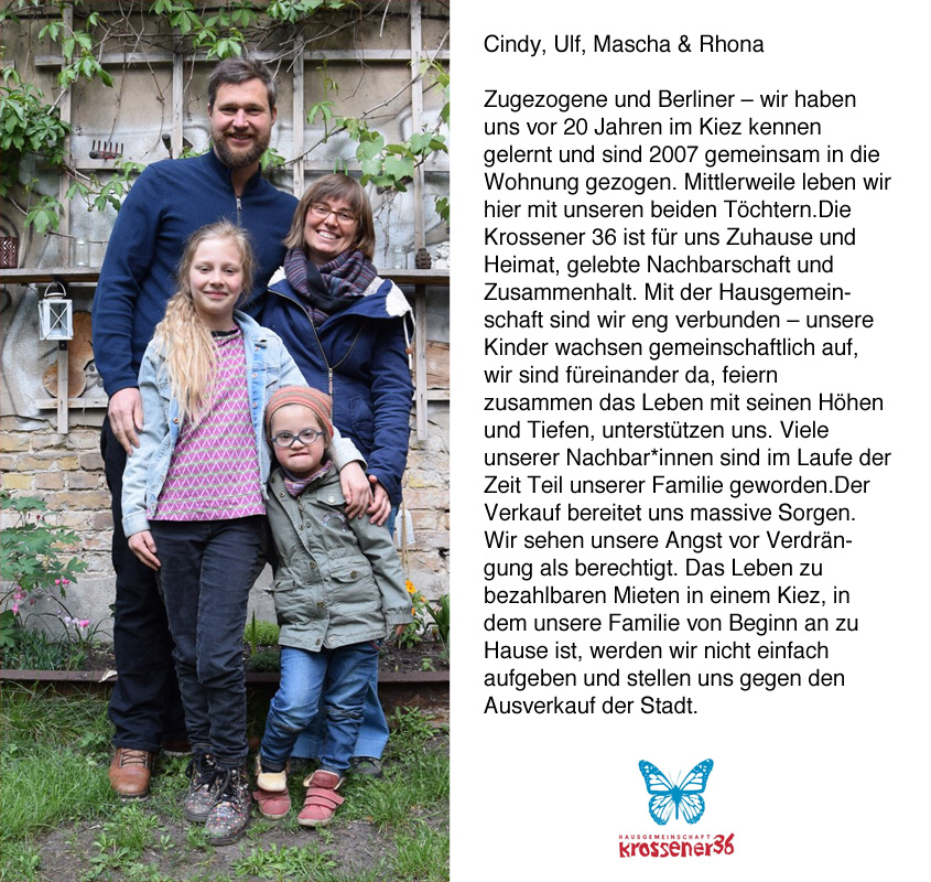 krossener36's tweet photo. WIR WOHNEN HIER - Die #Hausgemeinschaft stellt sich vor ... Cindy, Ulf, Mascha &amp; Rhona
#wirbleibenalle #krossener36bleibt  #MietHaiAngeln #Mietenwahnsinn 
Kommt zum #ProtestFest am #b2505 ab 15 Uhr https://t.co/MlYE4pTusS