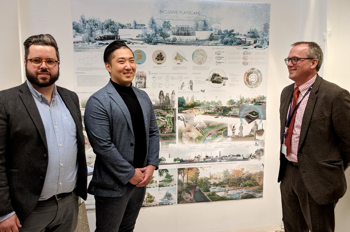 WrittleDesign's tweet photo. #WUCshow2019 winners, Fabrik awards for Best #Sustainable &amp; #Innovative #Design Sunghyun Hong (Undergrad) &amp; Lee Kyung Kim (Postgrad). Awards presented by Paul French, Technical Director @ Fabrik, &amp; Prof. Tim Middleton, Vice Chancellor of WUC.

#GardenDesign #LandscapeArchitecture https://t.co/b5Cw05TMRZ