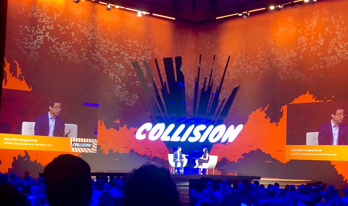 makovsky's tweet photo. .@SamsungNEXT CIO David Eun says his team’s focus is not on consumers buying more ”things”. The focus is on providing consumers with ”things” that provide ”real life social experiences.” #Collisionconf #centrestage #MakTech https://t.co/PfHbL5BTUw