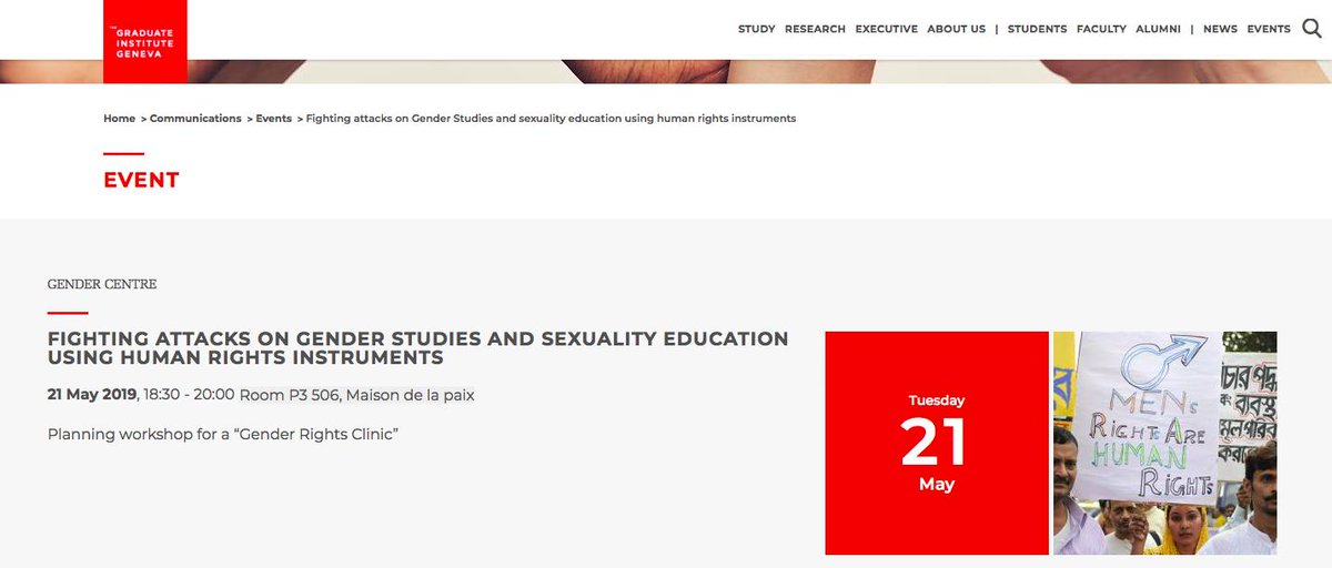 Tonight: I will be speaking at a workshop organised by @IHEID, @unil and @RIDH_INHR on how to use #humanrights instruments to fight attacks on #genderstudies and #sexualityeducation. You can watch the event of @RIDH_INHR's facebook page! For more info: graduateinstitute.ch/communications…