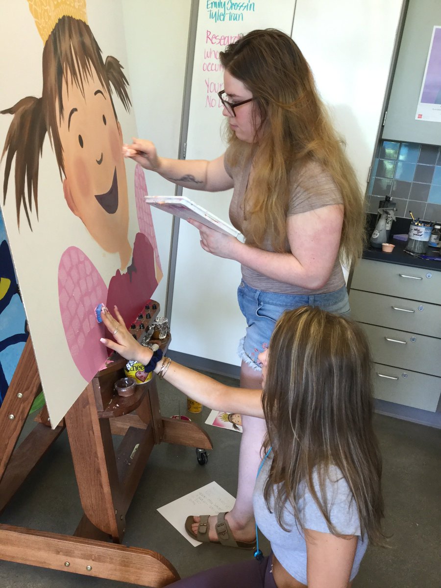 lrart167's tweet photo. Maddie and Jenna are making final touches to their pinkamazing work. See them tomorrow at NGES! https://t.co/Wxlzz7n35D