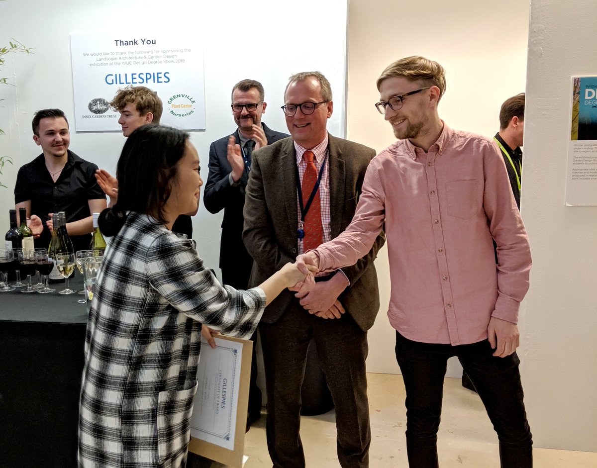 WrittleDesign's tweet photo. #WUCshow2019 winner of the Gillespies award for Best Showpiece in #LandscapeArchitecture &amp; #GardenDesign was Dahye Kim, with her project ‘Reforest Community’. Award presented by Stuart Davies, Landscape Architect at Gillespies, &amp; Prof. Tim Middleton, Vice Chancellor of #WUC. https://t.co/ApnBnd5bwF