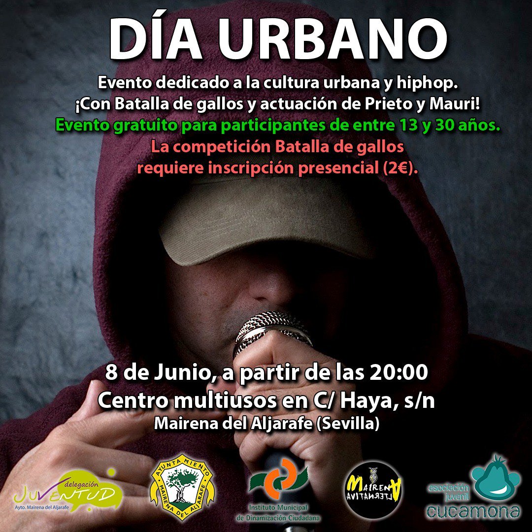 Mairena_Joven's tweet photo. ¡Os traemos noticias de MairenAlternativa!

- NOCHE DE JUEGOS: Viernes 24 de Mayo a las 19:00h
- MARATÓN FUTSAL: Sábado 25 de Mayo de 16:00 - 00:00h 
- DÍA URBANO: Sábado 8 de Junio a las20:00h 
Toda la información en los carteles o poniendote en contacto con @AJCucamona https://t.co/jBEk3ujD0R