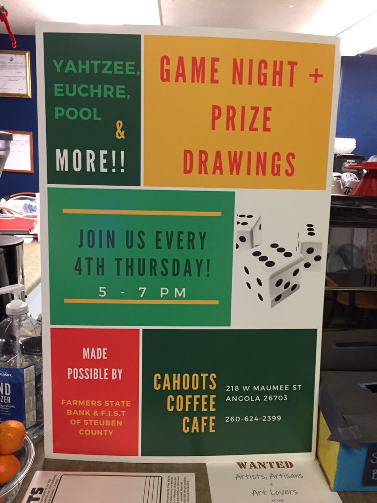 SpoorPoor's tweet photo. Game Night this Thursday at Cahoots. 5-7. Prizes and fun. https://t.co/7CzFCYk0iA