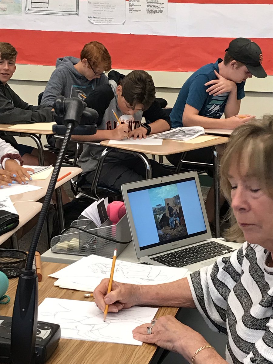 AlbaughB's tweet photo. Civil War sketches based on those of Winslow Homer. Thanks Ms. Giotta and WCEF visiting artist program! Class is humming with Civil War tunes and good vibes. #WCEF #WCIProud #history8 https://t.co/pKATnKLDvn