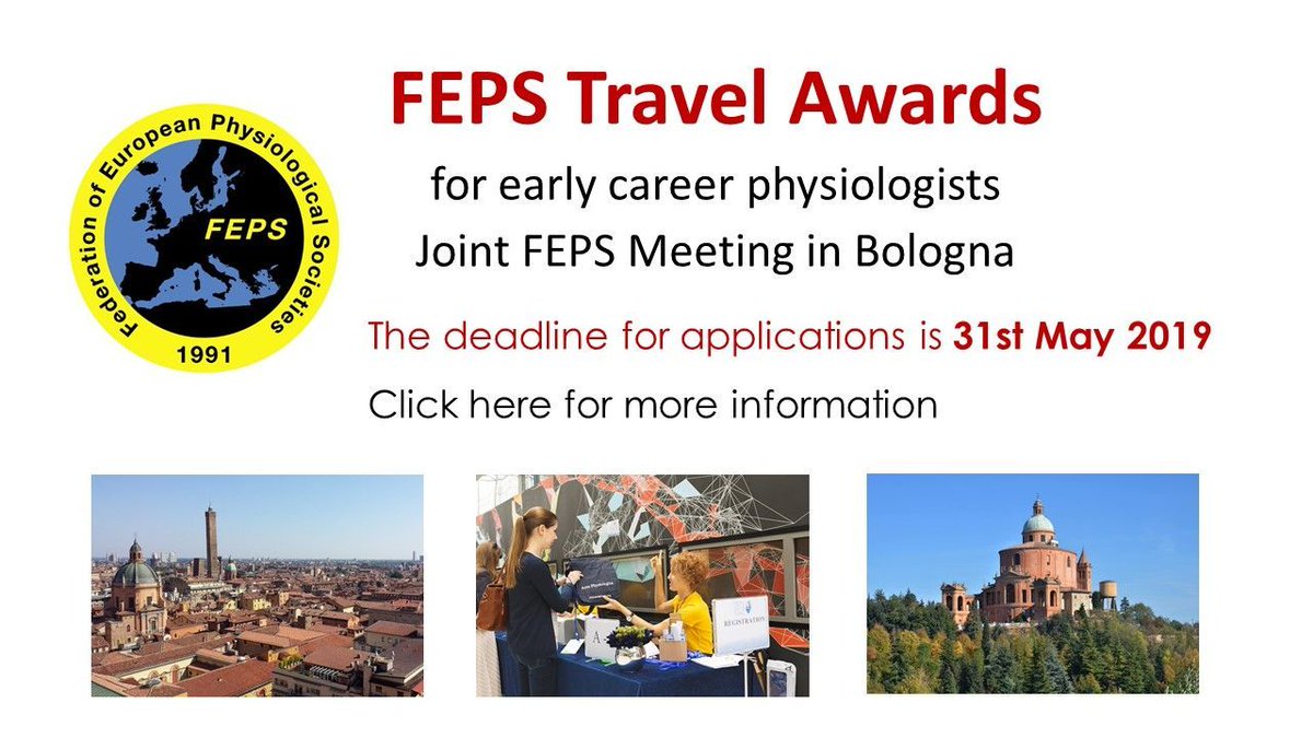 FEPS will provide 10 travel grants (250 Euro each) for early career physiologists to support their active participation in the Joint FEPS Meeting in Bologna, Italy between 10-13 September 2019. Only 10 days left to apply! buff.ly/2DY9gQc