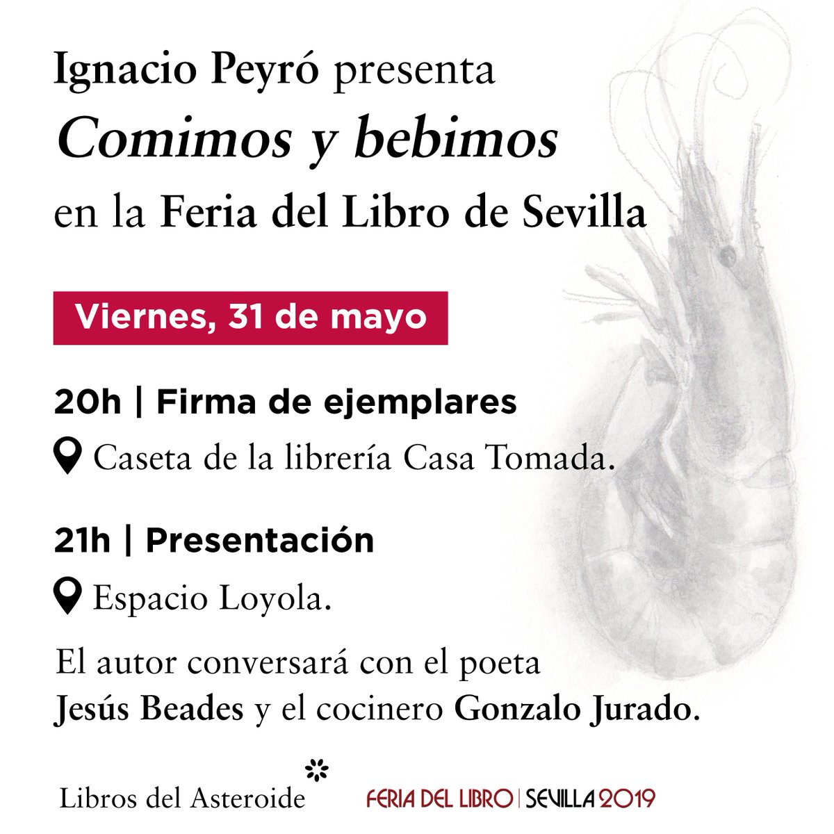 LibrosAsteroide's tweet photo. Esta año dos autores de Asteroide estarán en la @FLSevilla:
▪️Belén Rubiano presentará «Rialto, 11» el lunes, 27 de mayo.
▪️Ignacio Peyró presentará «Comimos y bebimos» el viernes, 31 de mayo.

Ambos firmarán, en sus respectivos días, en la caseta de @enlacasatomada. https://t.co/QxxZnTnxp8