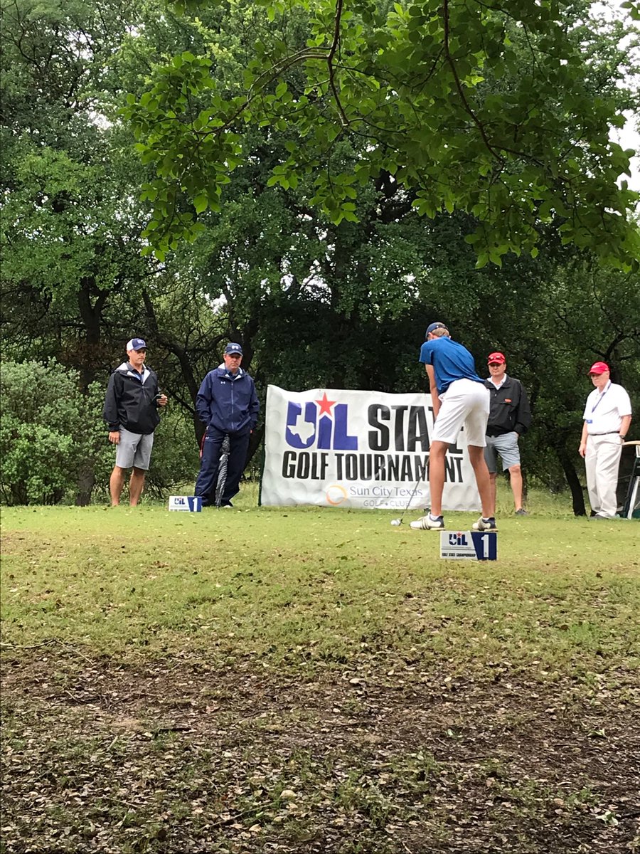 After a three hour rain delay Johnson’s Joe Fontana tees off on the #1 tee to begin the second round of the UIL State Championships.