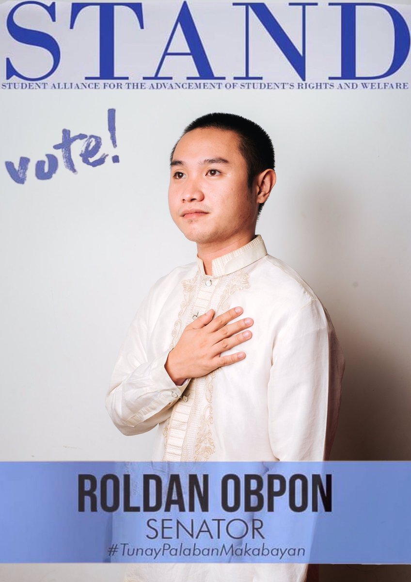 thetooPots's tweet photo. Tunay. Palaban. Makabayan.
We, the STAND party, have been serving and fearlessly fighting for the student body since the beginning. I, ROLDAN βpotsβ OBPON, running for the position of SSC SENATOR, have proven my effectiveness and compassion as a leader. #VoteSTAND https://t.co/Q5MU4cS1on