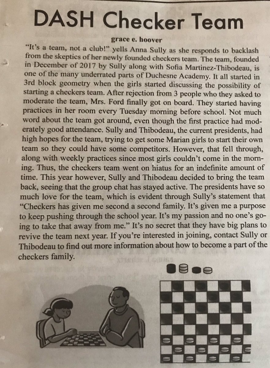 ducheckers's tweet image. Great article about the team from @DA_Birdpost! Well written @graceehoover. We appreciate the support and recognition! If anyone is interested in joining the 2019-2020 season, send us a DM or email Sully or Thibodeau. #checkon