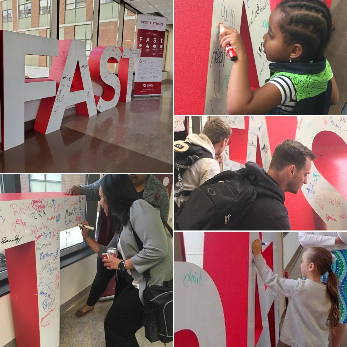 UofUNIR's tweet photo. Members of @AHAUtah and @UofUCNC have been on campus this month educating passersby on the symptoms of #Stroke.  Do you know how to be #FAST? 
#facialdroop
#armweakness
#slurredspeech
#timetocall911
@UofUHealth @UofUNeurology #StrokeAwarenessMonth #Neurology #strokesurvivor https://t.co/Lq0b0lHTES