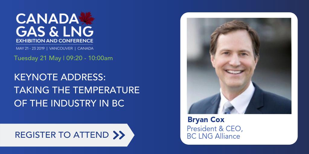 Keynote Address: Taking the temperature of the industry in BC with Bryan Cox, President & CEO of the BC LNG Alliance @bclnga

Find our more about the programme here: bit.ly/2EgicAg