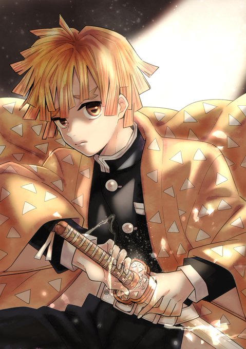 半生🍊さんがTwitterに投稿した我妻善逸(鬼滅の刃)のイラスト。