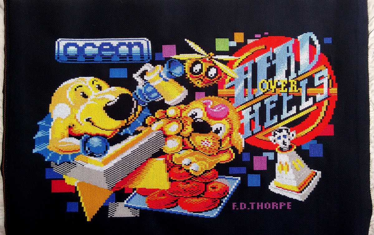 StitchFusion's tweet photo. Recently finished up my second game loading screen cross stitch project - this time another old favourite, Head Over Heels with 38832 stitches! ๐ค@Lord_Arse #retrogaming #gamersunite #crossstitch #nerdstitch https://t.co/axTfJBnAze