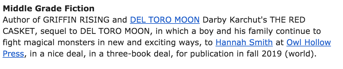 owlhollowpress's tweet photo. How lucky are we to have the chance to continue working with @DarbyKarchut on a SERIES for DEL TORO MOON!?! Book 2, THE RED CASKET, is coming this fall! Check out the details &amp; lots of cool bookish activities at https://t.co/yzi3xOI3ij. 
#mglit #DelToroMoon https://t.co/hwuitKtbnD