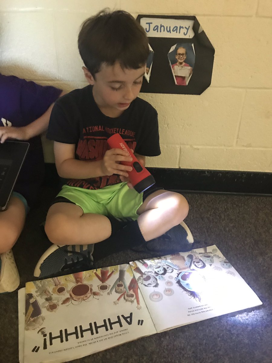 willa_mcgrath's tweet photo. Reading by flashlight during Daily 5 is out countdown activity today... fitting with the recent blackout and yesterday’s discussion about electricity!  #SelfImposedBlackout #CampfireReading @PoplarTreeES https://t.co/eOEKvOgj9J