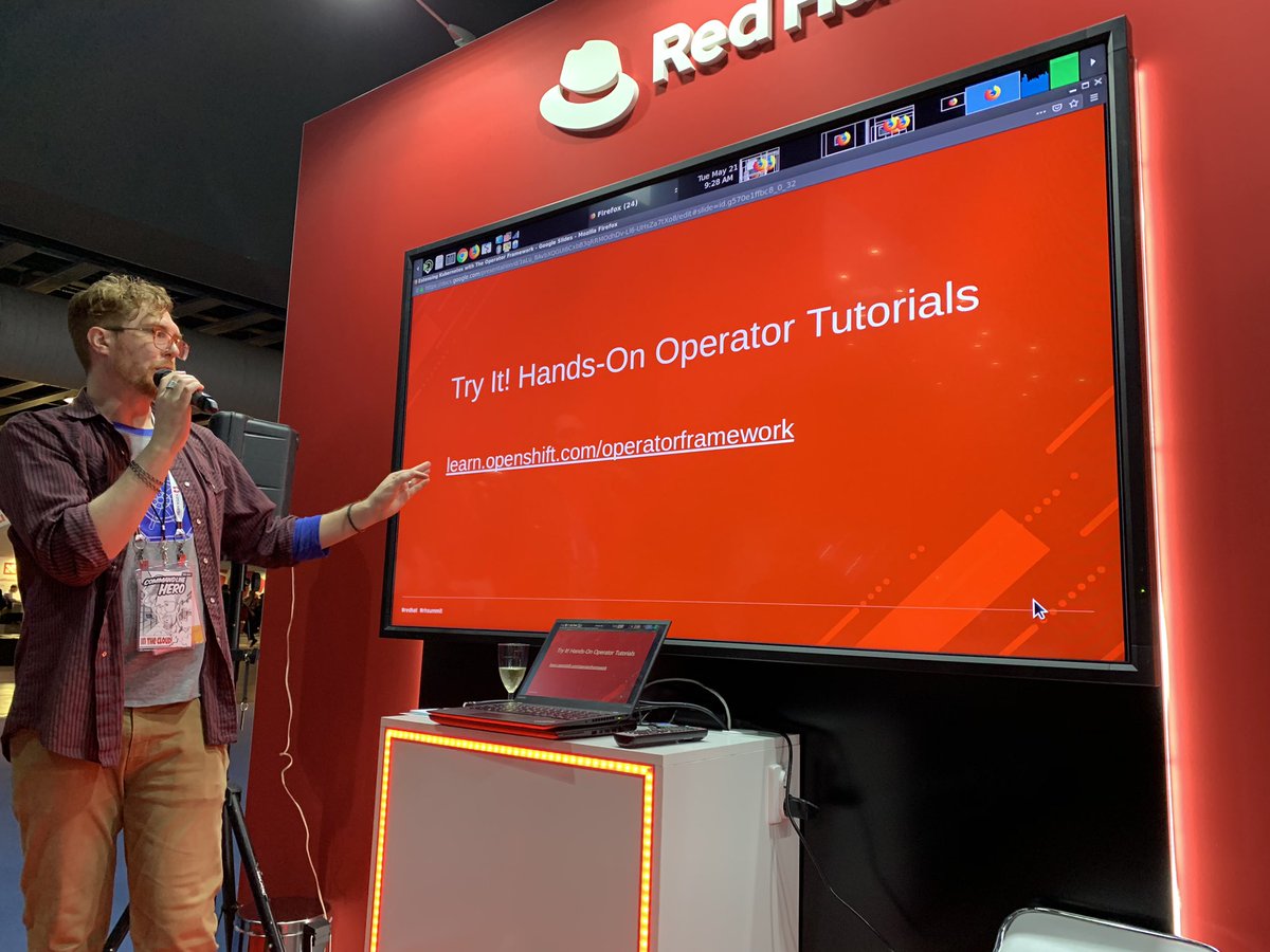 Try out #Operator #Framework on your own! <a href="/ryanj/">Ryan Jarvinen</a> from <a href="/openshift/">Red Hat OpenShift</a> presenting at #RedHat booth at #KubeCon in #Barcelona. @redhat <a href="/redhatopen/">Red Hat Community</a> <a href="/RedHat/">Red Hat</a>Events <a href="/RedHatEMEA/">Red Hat EMEA</a> <a href="/operatorhubio/">operatorhub.io</a>