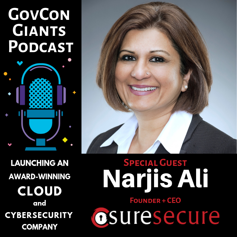 SureSecure's tweet photo. We are pleased to announce that our CEO, @narjisali kicked off the new GovCon Giants podcast with @ecoffie! Listen to their inaugural episode featuring her entrepreneurial journey! https://t.co/AMOZaab9CP https://t.co/XvWiWmUbwd