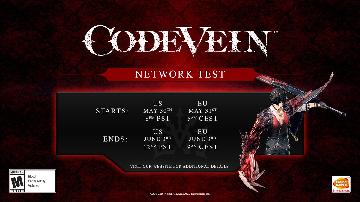 BandaiNamcoUS's tweet image. Join our CODE VEIN Network Test to take on select quests with fellow Revenants in online co-op from May 30th - June 3rd!

Follow the link to sign up: bandainam.co/CV-NetworkTest   #CODEVEIN