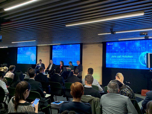 MicrosoftEU's tweet photo. Great discussions so far on what the future of intermediary liability in Europe looks like. Share your thoughts with us by using #MSFTEU
#PlatformLiability #IntermediaryLiability #eCommerceDirective https://t.co/BOlRWxS3Iy