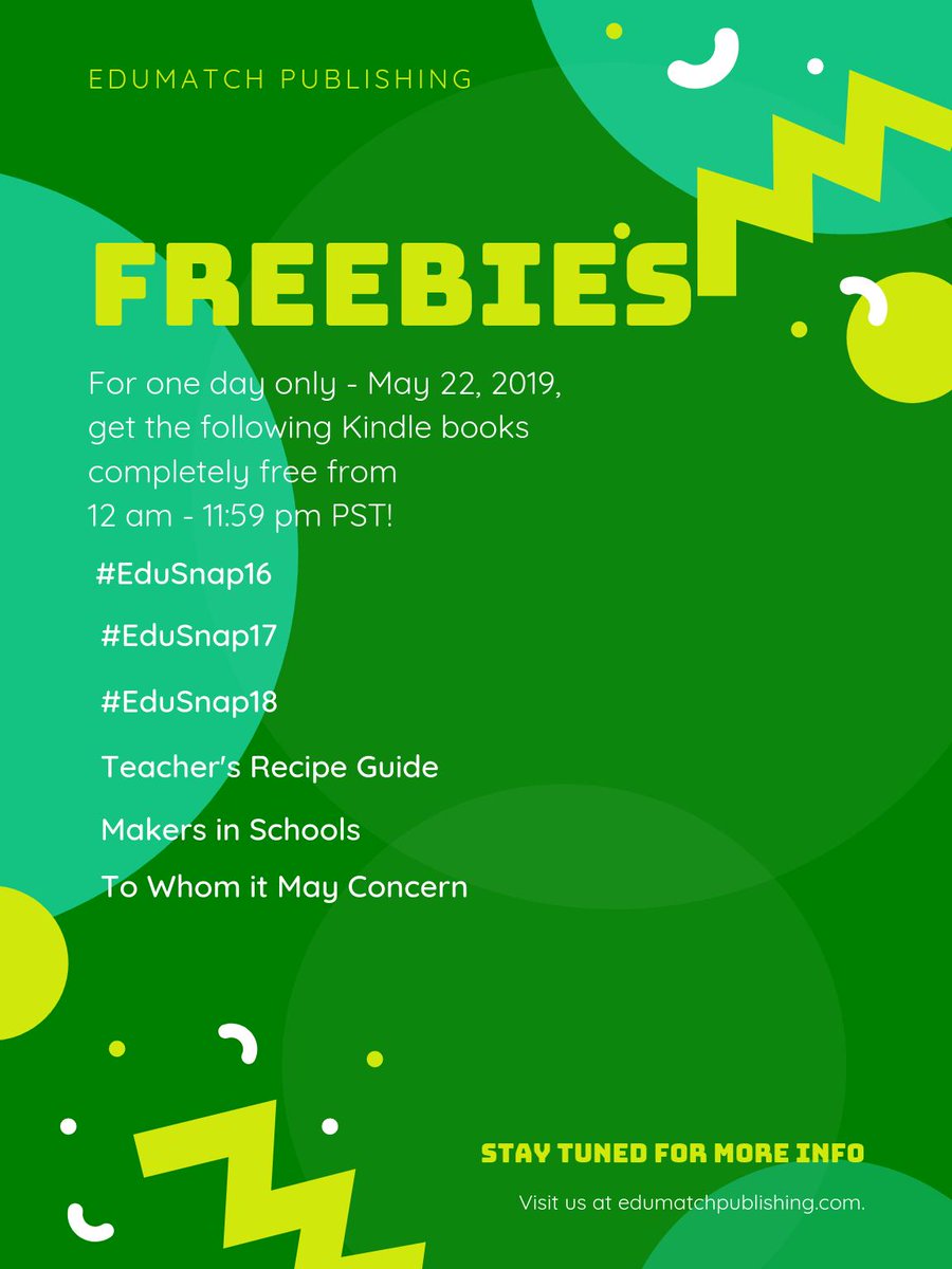 edu_match's tweet photo. Heads up, #PLF!  For one day only, get 6 books from the #EduMatch library completely free on Kindle tomorrow. Check out our 5/22 event, 12:00 am - 11:59 PM PST https://t.co/VwYnrZOXGw #education #edusnap16 #edusnap17 #edusnap18 #recipes4ed #makersinschools #twimc #education https://t.co/kYrfXEpaUi