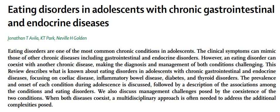 Signs and symptoms of #EatingDisorders can mimic those of chronic #GI and endocrine diseases. However, these conditions can also coexist. Read our review here 👉 ow.ly/7tbf50uga9q and pick up copy at #DDW19 <a href="/Elsevier_Med/">Elsevier for Medical Professionals</a> booth 4906. <a href="/LancetGastroHep/">The Lancet Gastroenterology & Hepatology</a>