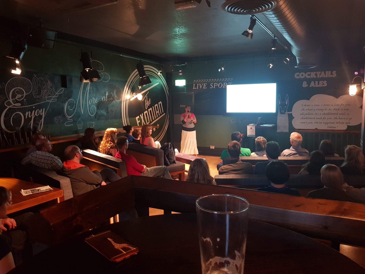 Charli0511's tweet photo. Another great night of talks from @nicolajeffery7 @abuisman @BethMMcGill @pintofscience learning about when things get worse! Still time to get your tickets for our last event tomorrow where you can hear about Tiny Science: Genes and cells! #pint19 #PintOfScience #pint19exeter https://t.co/I1WvCcc18d