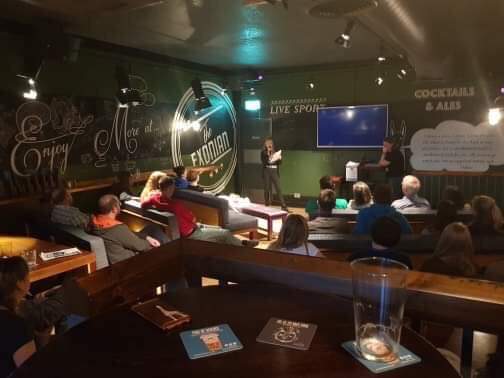 Charli0511's tweet photo. Another great night of talks from @nicolajeffery7 @abuisman @BethMMcGill @pintofscience learning about when things get worse! Still time to get your tickets for our last event tomorrow where you can hear about Tiny Science: Genes and cells! #pint19 #PintOfScience #pint19exeter https://t.co/I1WvCcc18d
